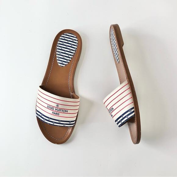 Louis Vuitton Canvas Escale Lock It Mule Flats Slip On Sandals 37 - Picture 1 of 10